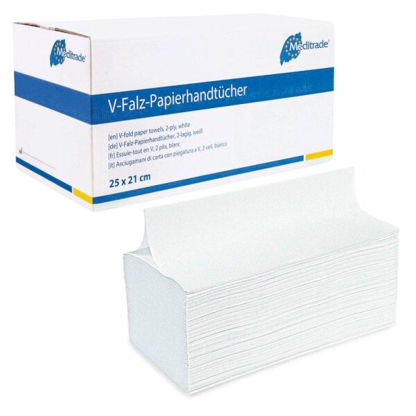 Falthandtücher V-Falz - 25 x 21 cm - 2-lagig - weiß | 15 x 210 Stk.